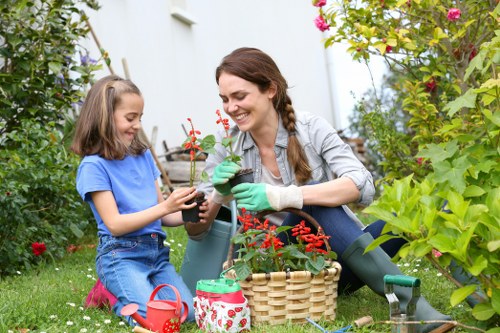 Eco-friendly hedge trimming practices in a residential garden
